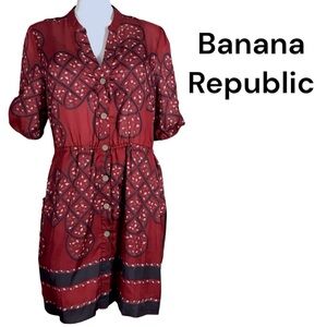 Banana Republic Button Down Leaf Print Shirt Dress